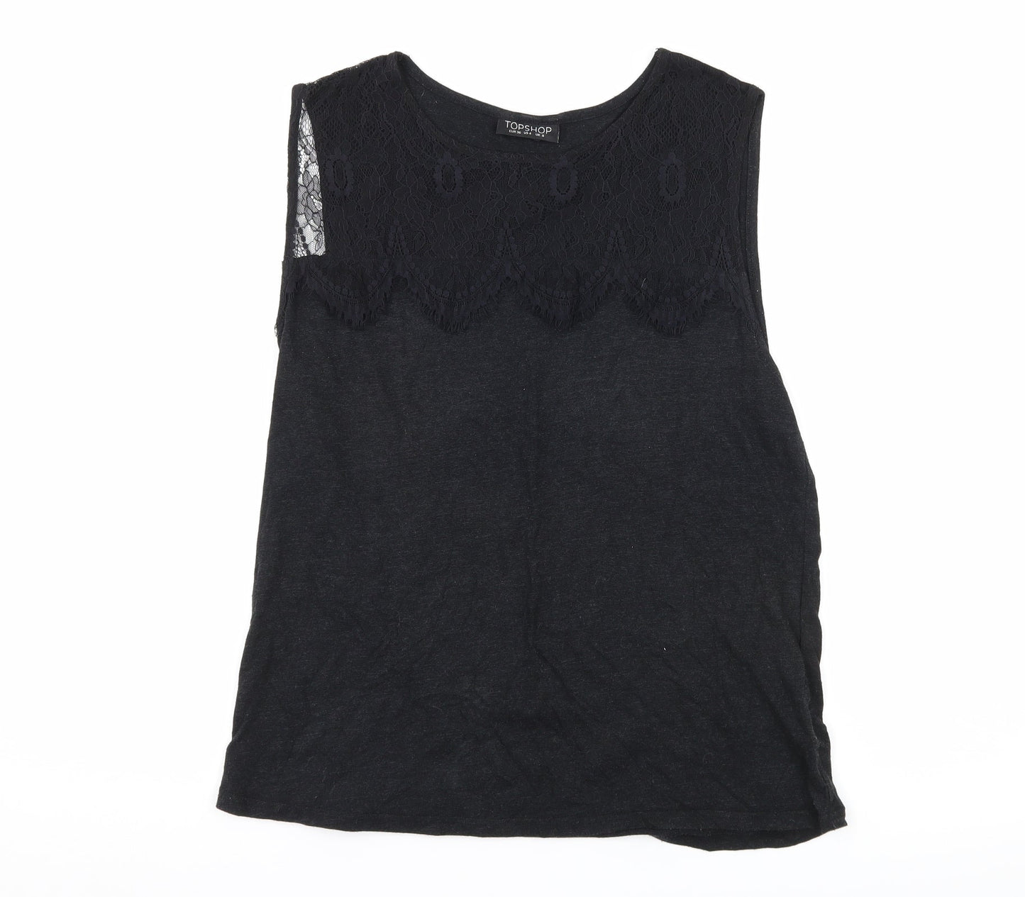 Topshop Womens Black  Jersey Basic Tank Size 8  - Lace detail