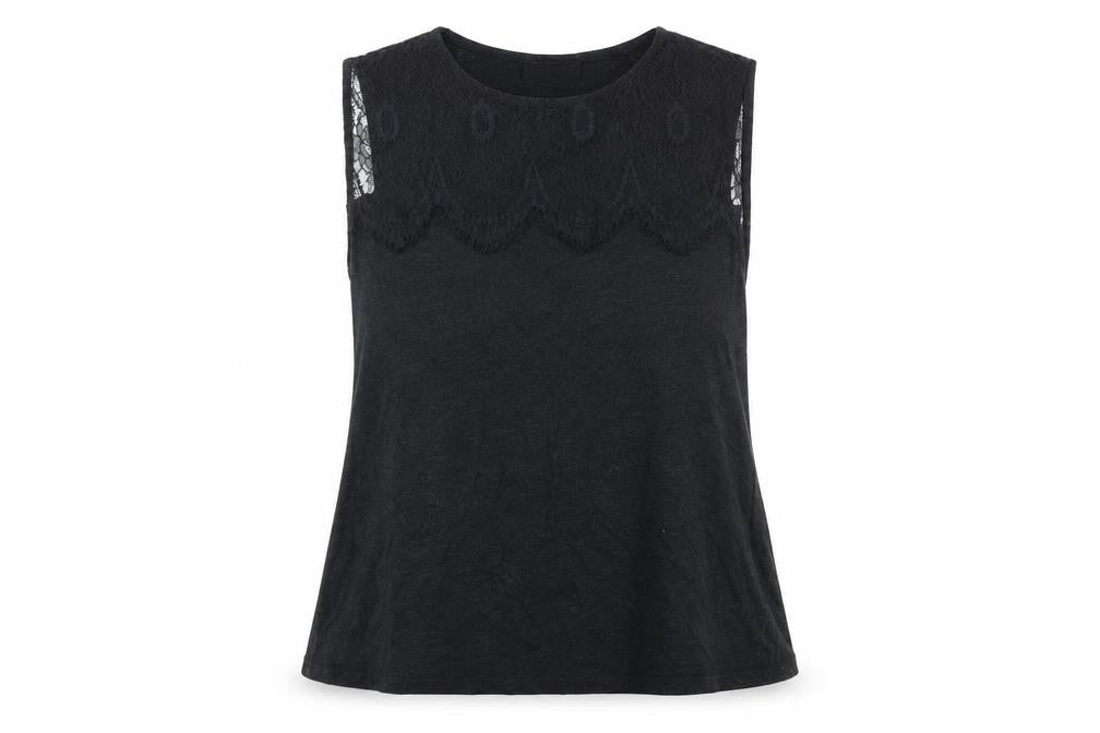 Topshop Womens Black  Jersey Basic Tank Size 8  - Lace detail