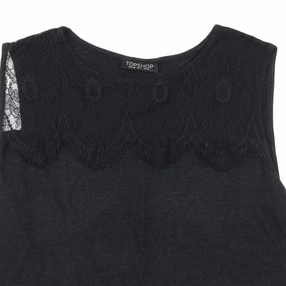 Topshop Womens Black  Jersey Basic Tank Size 8  - Lace detail