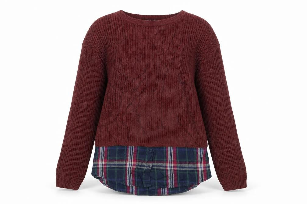 New Look Girls Brown Plaid Knit Pullover Jumper Size 12-13 Years  - Layered