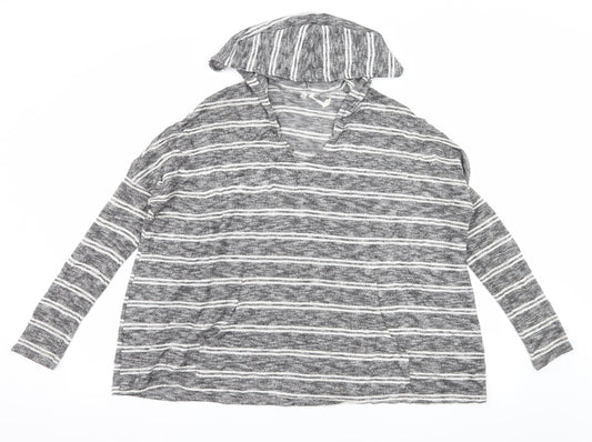Out From Under Womens Grey Striped Jersey Pullover Hoodie Size S