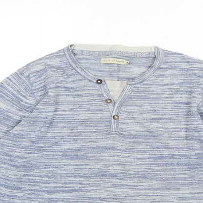 Close-up detail of Celio girls’ blue knit jumper, size M