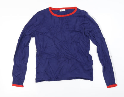 Front view of R Edition women’s blue jumper, size M