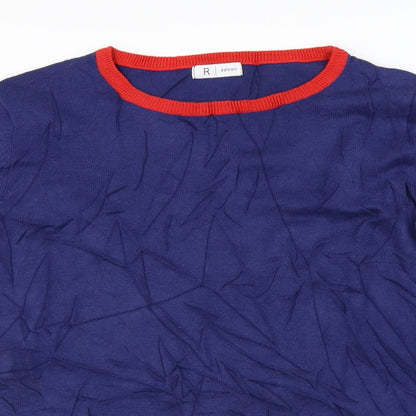 Close-up detail of R Edition women’s blue jumper, size M