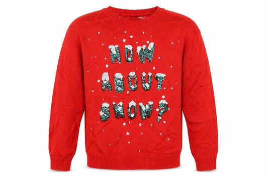 Front view of H&M men’s red jumper, size M, - christmas jumper