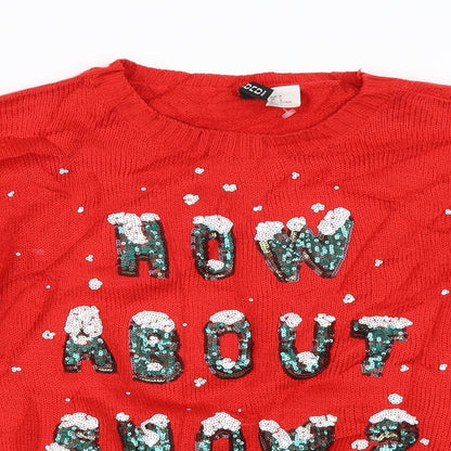 Close-up detail of H&M men’s red jumper, size M, - christmas jumper