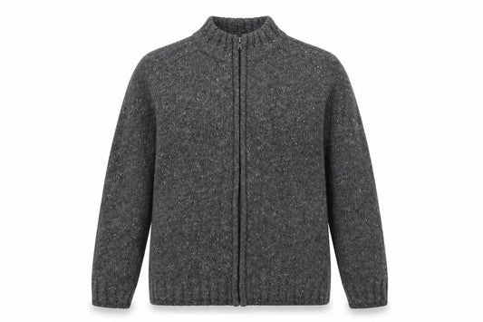 Front view of EWM women’s grey full zip jumper, size M