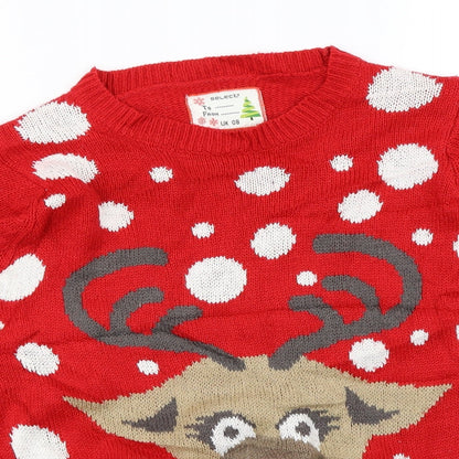 Close-up detail of Select women’s red jumper, size UK 8, - christmas jumper