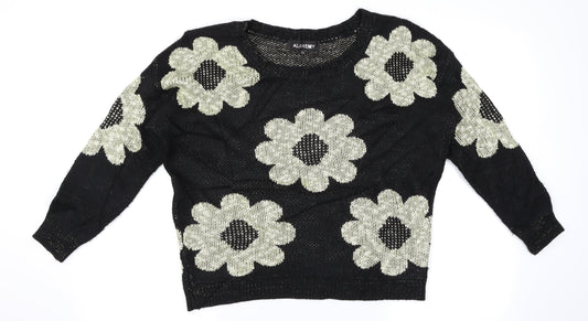Alchemy Womens Black Floral  Pullover Jumper Size S