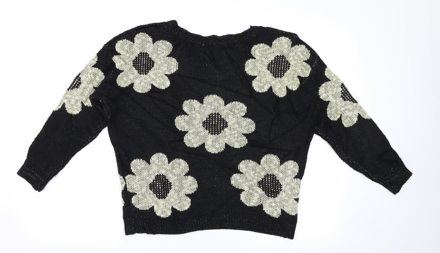 Alchemy Womens Black Floral  Pullover Jumper Size S