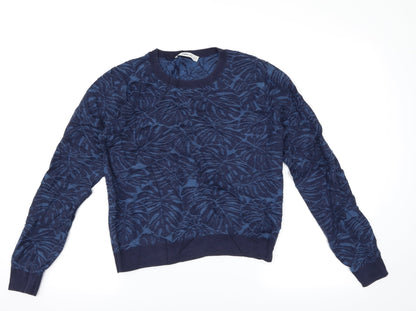 Front view of Zara women’s blue floral jumper, size M