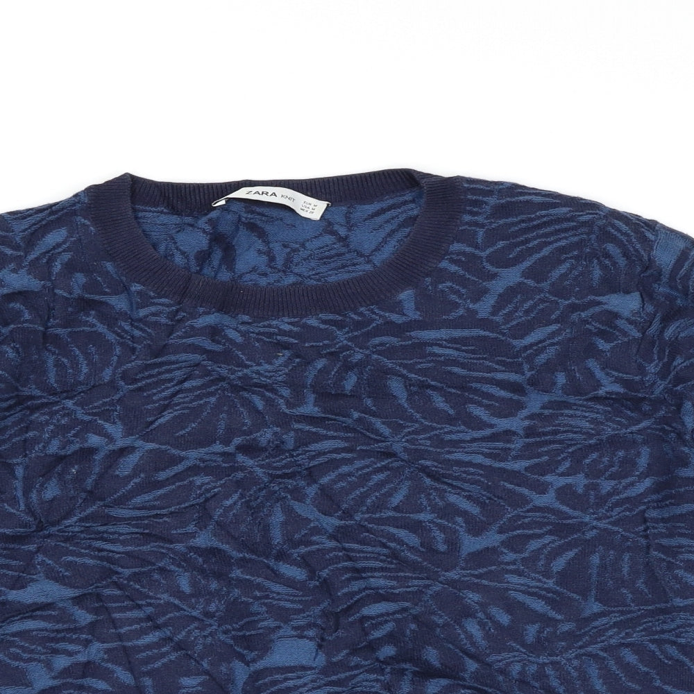 Zara Womens Blue Floral  Pullover Jumper Size M