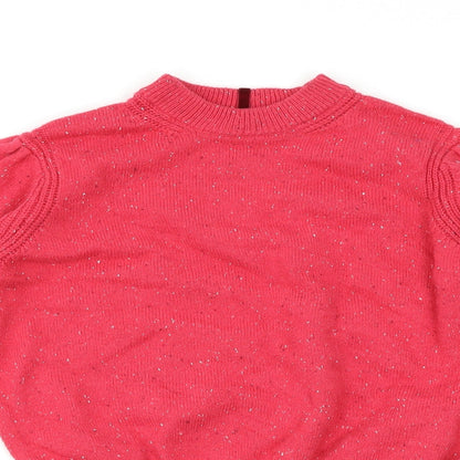 Close-up detail of Marks & Spencer women’s pink herringbone jumper, size UK 10