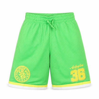 Front view of Rebel boys’ green sweat shorts, size 11, years