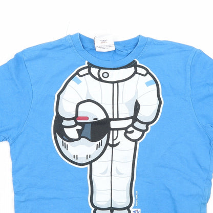 Close-up detail of Tiny idol boys’ blue basic t-shirt, size 11, years