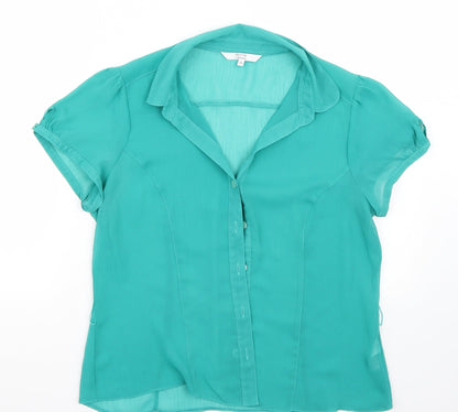 Front view of Debenhams women’s green basic button-up, size UK 14