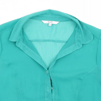 Close-up detail of Debenhams women’s green basic button-up, size UK 14