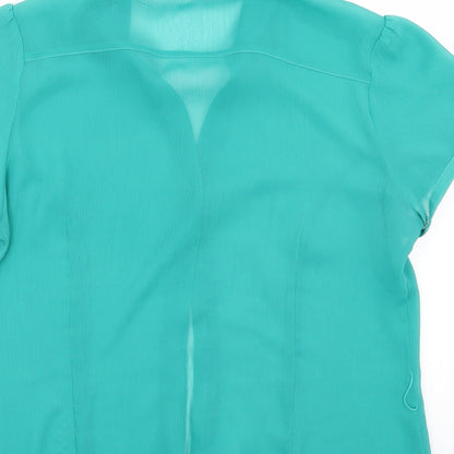 Brand and care label for Debenhams women’s green basic button-up, size UK 14