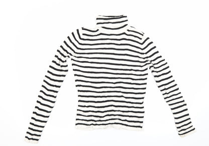 Additional front view of Topshop women’s white striped knit jumper, size UK 8