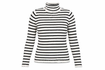 Front view of Topshop women’s white striped knit jumper, size UK 8