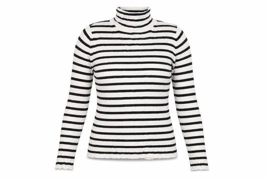 Front view of Topshop women’s white striped knit jumper, size UK 8