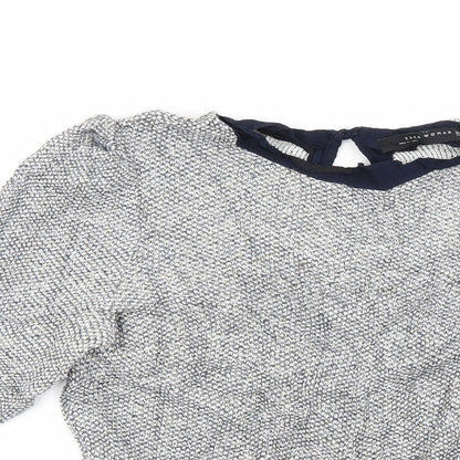 Close-up detail of Zara women’s silver knit jumper, size XS