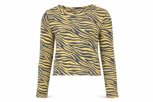 Front view of Zara women’s yellow striped jumper, size M