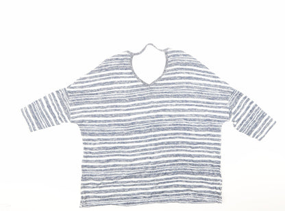 Front view of Tu women’s blue striped jumper, size UK 18