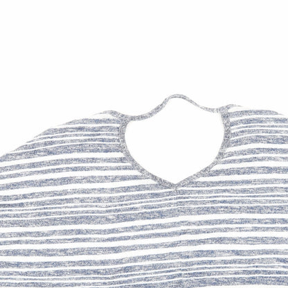Close-up detail of Tu women’s blue striped jumper, size UK 18
