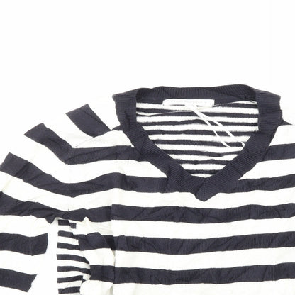 Close-up detail of Next women’s white striped jumper, size XS