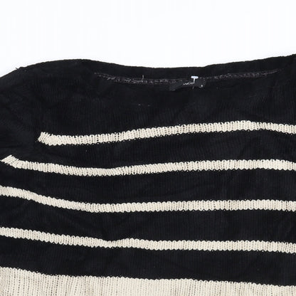 Close-up detail of M&Co women’s black striped jumper, size UK 18