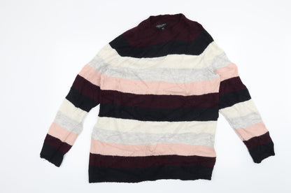 Front view of Dorothy Perkins women’s pink striped jumper, size UK 14
