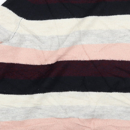 Brand and care label for Dorothy Perkins women’s pink striped jumper, size UK 14