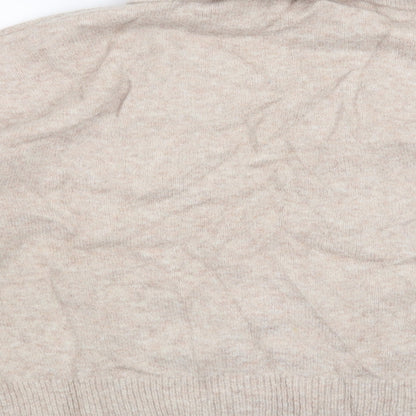 Brand and care label for H&M women’s beige jumper, size M