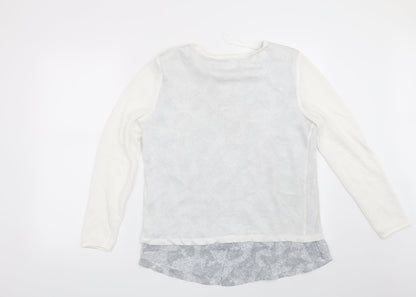 Back view of Linea women’s white geometric pullover sweatshirt, size M