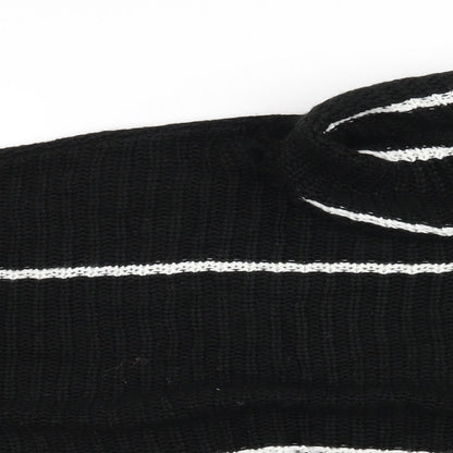 Close-up detail of Boohoo women’s black striped jumper, size M