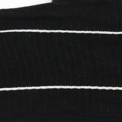 Brand and care label for Boohoo women’s black striped jumper, size M