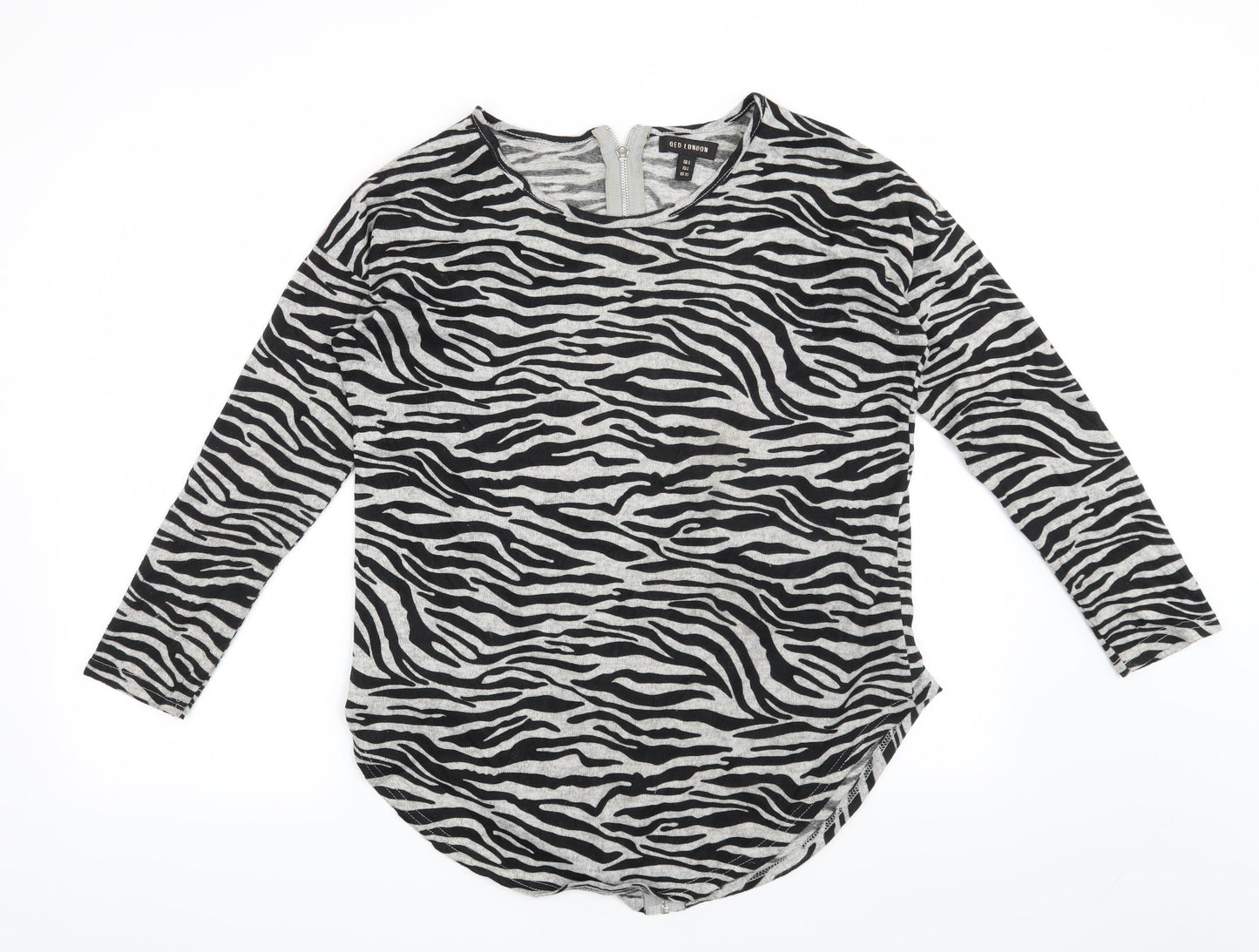 QED London Womens Grey Animal Print  Pullover Sweatshirt Size S