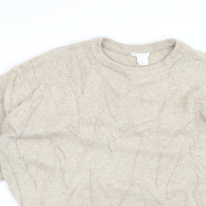 Close-up detail of H&M women’s beige jumper, size XS
