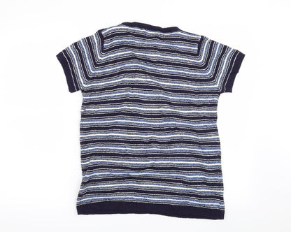 Back view of EWM women’s blue striped jumper, size UK 10