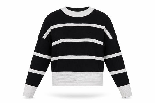 Front view of Atmosphere women’s black striped jumper, size UK 14