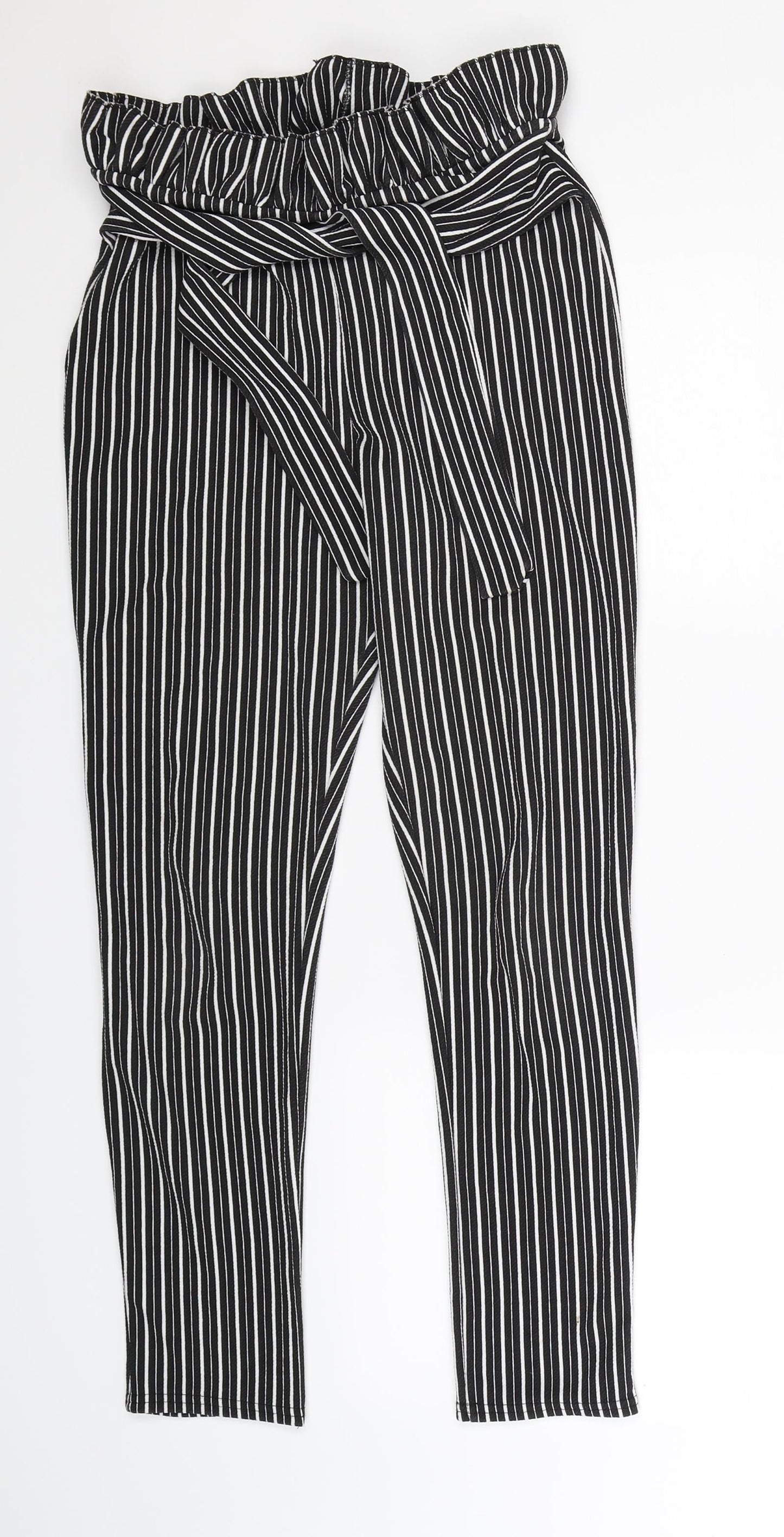 PRETTYLITTLETHING Womens Black Striped  Trousers  Size 10 L27 in