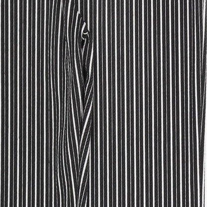 Brand and care label for PRETTYLITTLETHING women’s black striped trousers, size UK 10, 27-inch leg