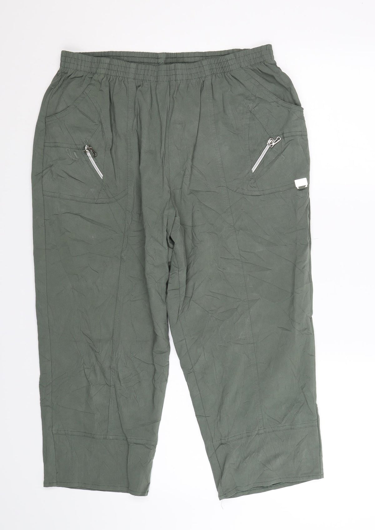 Additional front view of VY women’s green cropped trousers, size UK 34, in, 21-inch leg