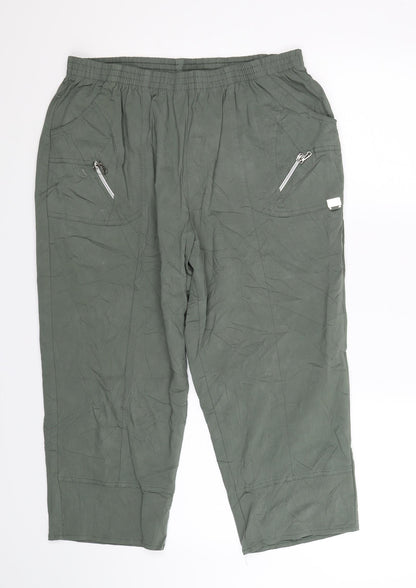 Additional front view of VY women’s green cropped trousers, size UK 34, in, 21-inch leg