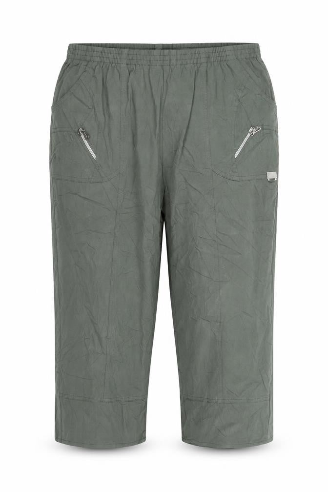 Front view of VY women’s green cropped trousers, size UK 34, in, 21-inch leg
