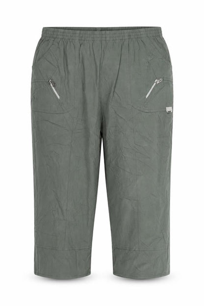 Front view of VY women’s green cropped trousers, size UK 34, in, 21-inch leg