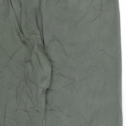 Brand and care label for VY women’s green cropped trousers, size UK 34, in, 21-inch leg