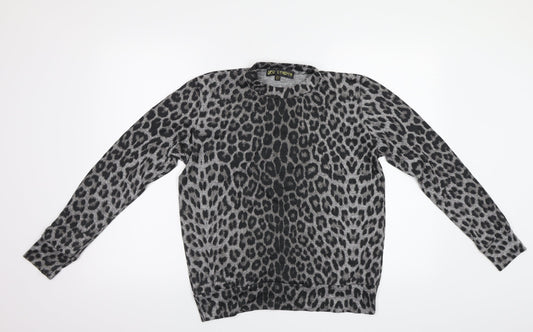 QED London Womens Grey Animal Print  Pullover Sweatshirt Size 10