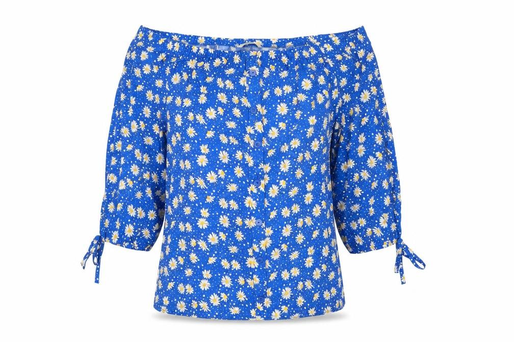 George Womens Blue Floral  Basic Blouse Size 8
